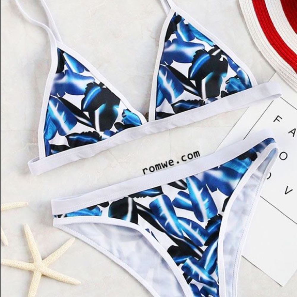 Blue Leaf Print Bikini